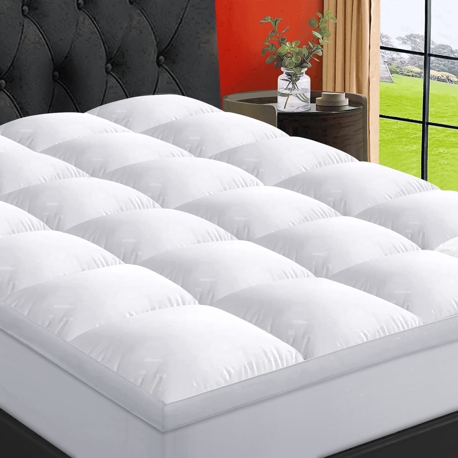 EMONIA 100% 400TC Mattress Topper Cal King for Back Pain Relief,900GSM Pillow Top Mattress Pad, Mattress Cover 8-21" Deep Pocket, Cooling for Hot Sleepers Noiseless OEKO-TEX Certified (White,calKing)