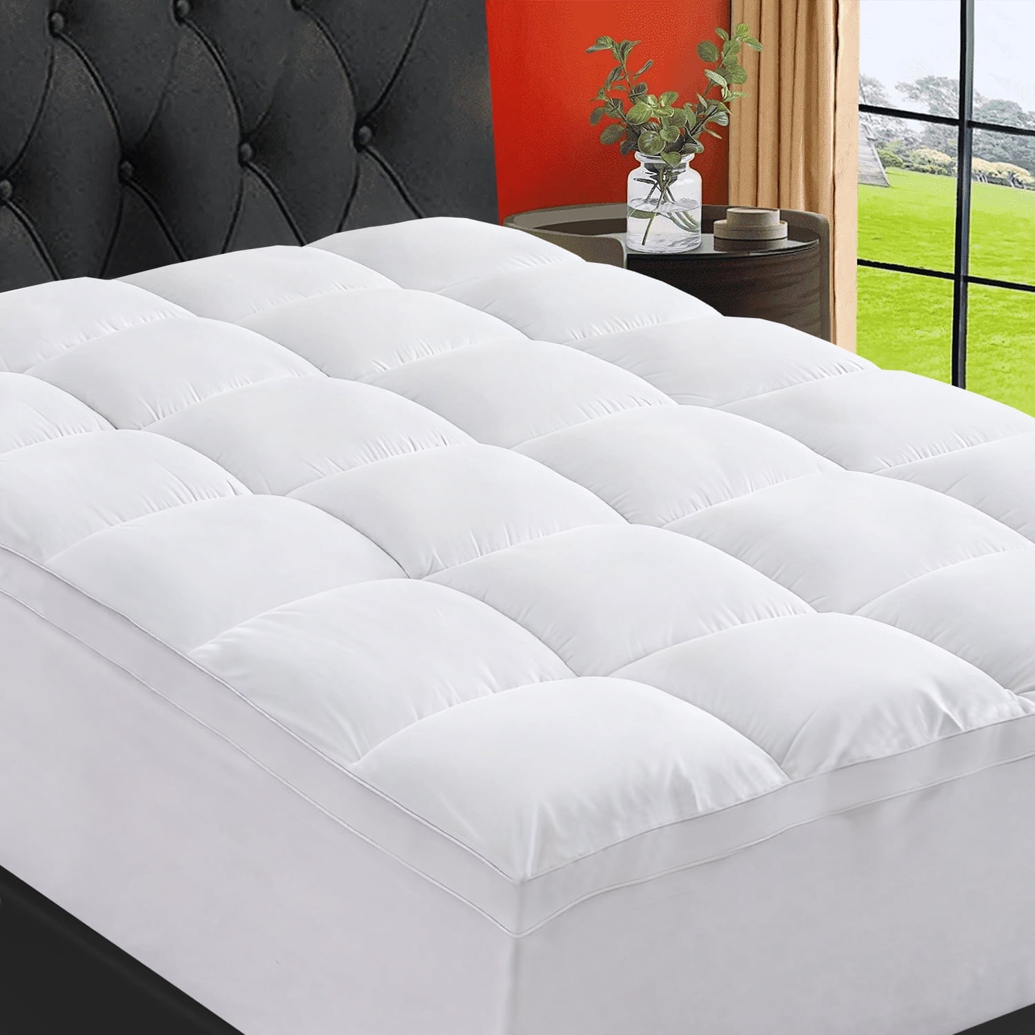 EMONIA 100% 400TC Mattress Topper Full for Back Pain, 900GSM Mattress Pad Pillow Top, Quilted Fitted Mattress Protector Cover with 8-21" Deep Elastic Pocket, Soft Comfort Breathable (White, Full )