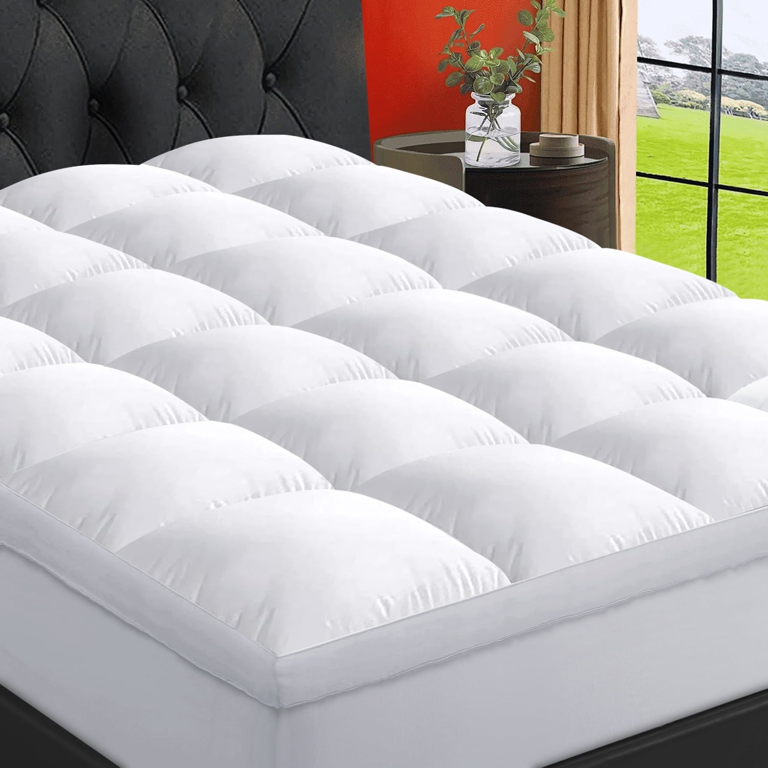 EMONIA 400TC King Mattress Topper Extra Thick Cooling Cover 8 21 Deep Pocket 5D Spiral Fiber White Walmart