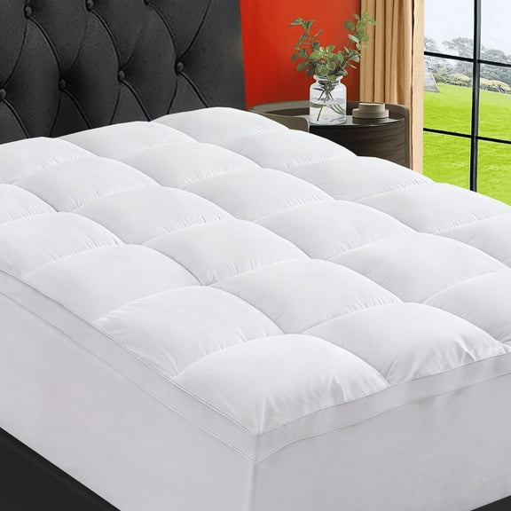 EMONIA 100% 400TC Mattress Topper Queen for Back Pain, 900GSM Mattress Pad Pillow Top, Quilted Fitted Mattress Protector Cover with 8-21" Deep Elastic Pocket, Soft Comfort Breathable (White, Queen)