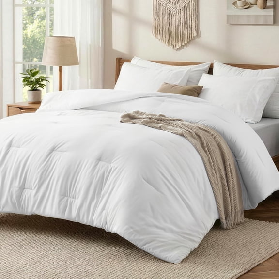 EMONIA 3-Piece Queen Comforter Set,Soft & Cozy Washed Brushed Micro-Poly Down Alternative Bedding Set,Lightweight Fluffy Reversible Bed in a Bag,White