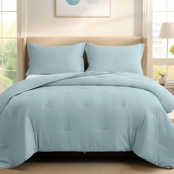 EMONIA 3pcs King Comforter Set Duvet Insert, All Season Quilted Down Alternative, Hotel Luxury Fluffy Soft Cooling, Skin-friendly Machine Washable Quilted with Corner Tabs (Sky Blue,90x102 inches)