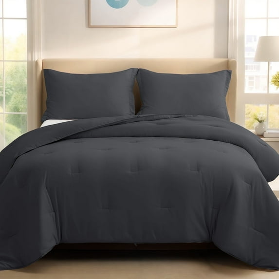 EMONIA 3pcs Queen Comforter Set Duvet Insert, All Season Quilted Down Alternative, Hotel Luxury Fluffy Soft Cooling, Skin-friendly Machine Washable Quilted with Corner Tabs (Dark Gray,88x88inches)