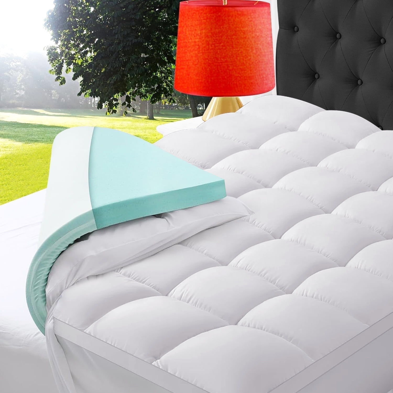 EMONIA 4 Inch Dual Layer Memory Foam Mattress Topper Queen 2 Inch Cooling Gel Memory Foam Plus 2 Inch 100 400TC Soft Extra Thick Mattress Pad Pillow Top Cover with 8 21 Deep