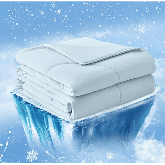 EMONIA Cooling Comforter Queen Size, Double-Sided Cooling Blanket for Hot Sleepers and Night Sweats, Soft Summer Cool Comforters, All-Season Lightweight Bed Comforter (Blue 90"x90")