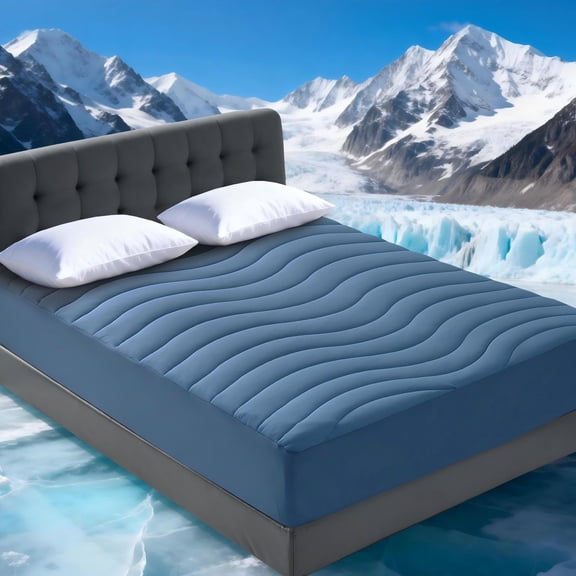 EMONIA King Cooling Mattress Pad,Pillow Top Mattress Cover ,Washable Mattress Topper, Breathable Soft Mattress Protector Made from Nylon-spandex Deep Pocket Fits 18 inches,Navy Blue