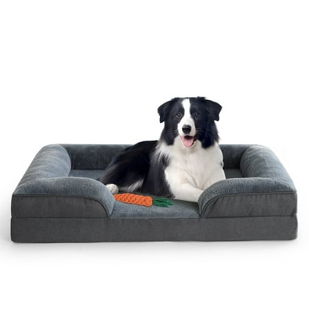 EMONIA Dog Sofa Bed for Medium&Large Dogs, Washable Orthopedic Dog Bed with Removable Cover,Egg-Crate Foam Pet Couch Nonslip Medium Bloster Dog Bed with Sides,Grey 36*27*6.5 Inch