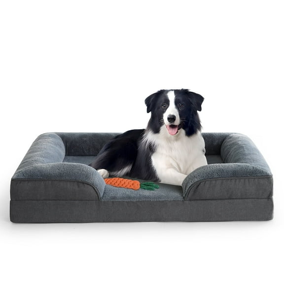 EMONIA Dog Sofa Bed for Medium&Large Dogs, Washable Orthopedic Dog Bed with Removable Cover,Egg-Crate Foam Pet Couch Nonslip Medium Bloster Dog Bed with Sides,Grey 36*27*6.5 Inch