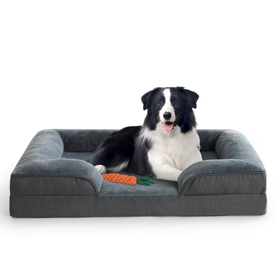 EMONIA Dog Sofa Bed for Medium&Large Dogs, Washable Orthopedic Dog Bed with Removable Cover,Egg-Crate Foam Pet Couch Nonslip Medium Bloster Dog Bed with Sides,Grey 36*27*6.5 Inch