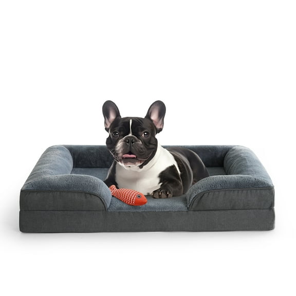 EMONIA Dog Sofa Bed for Small Dogs,Washable Small Sized Orthopedic Dog Bed with Removable Cover,Waterproof Egg-Crate Foam Pet Couch Nonslip Small Bloster Dog Bed with Sides,Grey 28*23*6.5 Inch