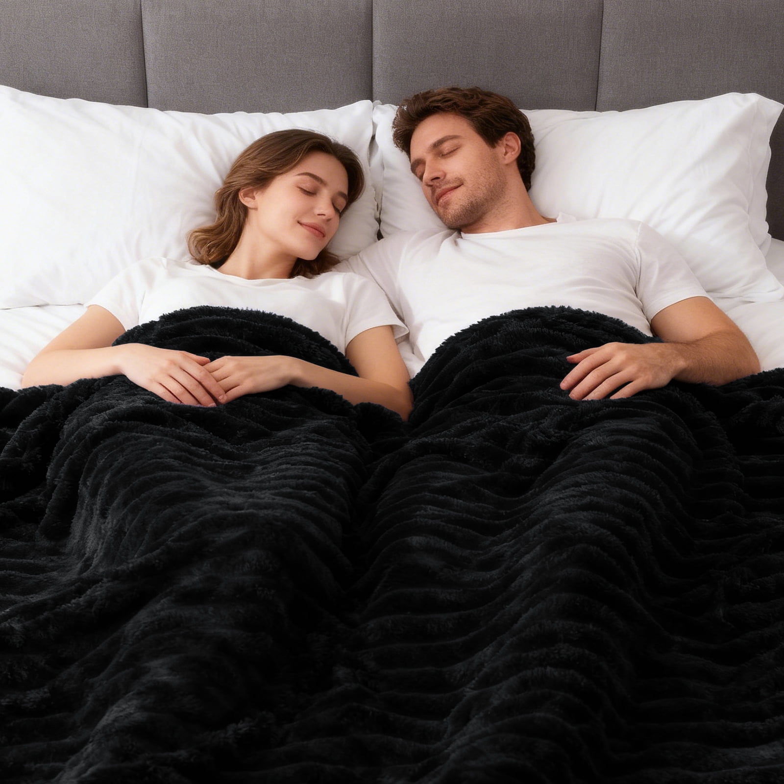 EMONIA Black King Fleece Blanket for Bed, 320GSM Super Soft Cozy Blankets and Throws, Decorative Throw Blankets for Women Men Gifts, Throws with Stripes for Sofa Bed Decor, 108''x90''