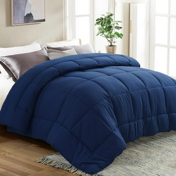 EMONIA Full Comforter Duvet Insert, Light Weight Down Alternative Comforter, Fluffy Washable Quilt with Corner Tabs, Dark Blue, 82x86 inches