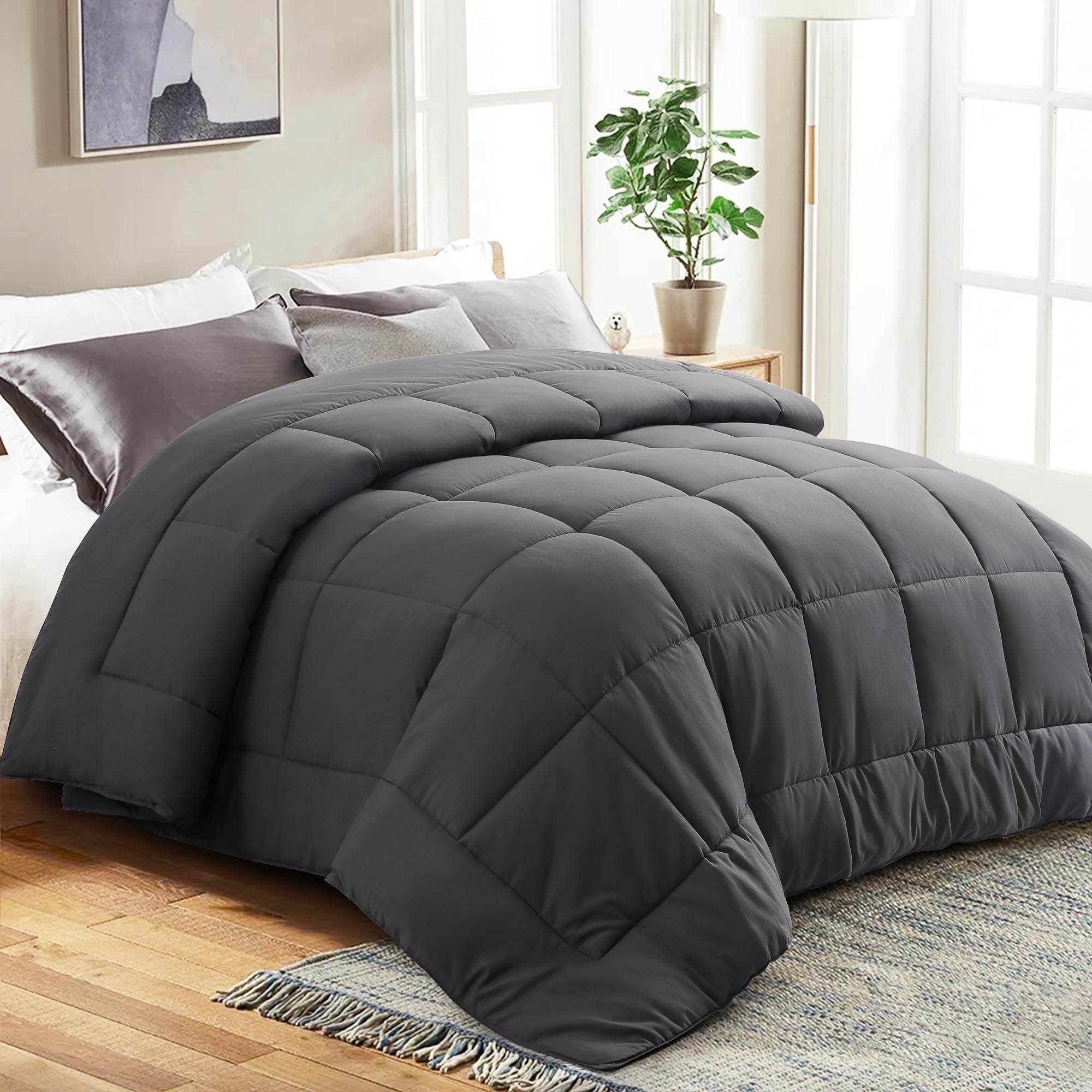 EMONIA Luxury 300GSM Comforter Duvet Insert,Quilted Comforters King Size w 8 Tabs, Soft Down Alternative Bedding Blanket, Hotel Cooling Comforters All Season Duvet (Dark Grey, King 90 x 102Inches)