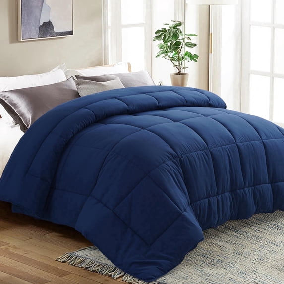 EMONIA Luxury Comforter Duvet Insert, Quilted Comforters Cal King All Season Duvet Soft Down Alternative Bedding Blanket Soft Cooling Lightweight w 8 Tabs (Dark Blue,California King 104 x 96 inches)