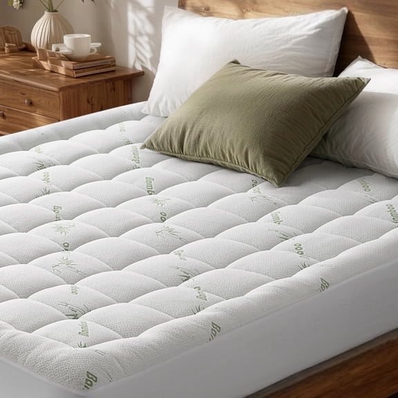 EMONIA Mattress Pad Queen Size Pillow Top Mattress Cover,Washable Mattress Topper,Breathable Soft Viscose Made from Bamboo,Mattress Protector Deep Pocket Fits 8-21 inches
