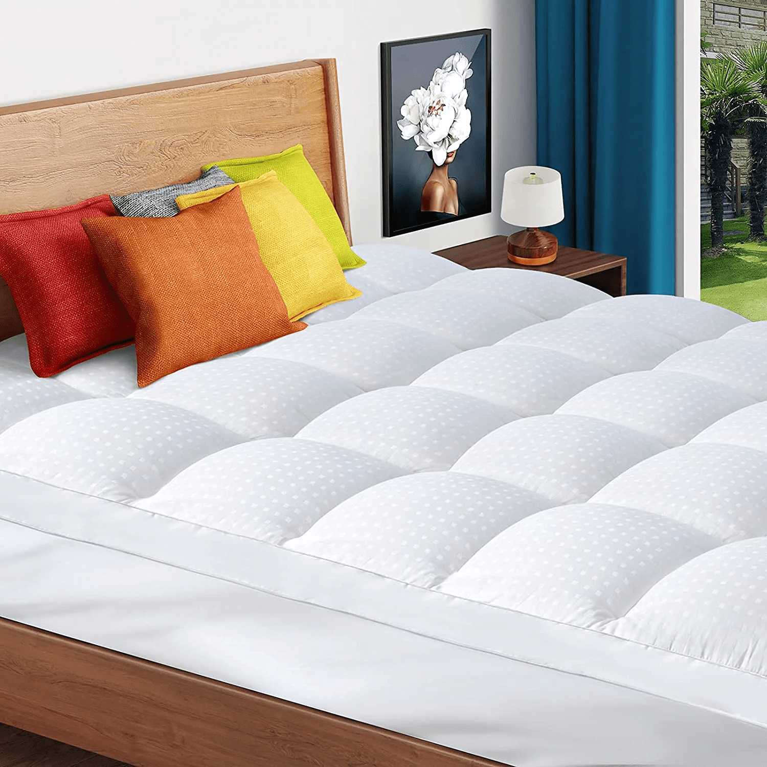 EMONIA Extra Thick California King Size Mattress Topper Pillow Top Mattress  Cover Quilted Fitted Mattress Protector 400TC Top 8-21 Deep Pocket Mattress  Pad, White 