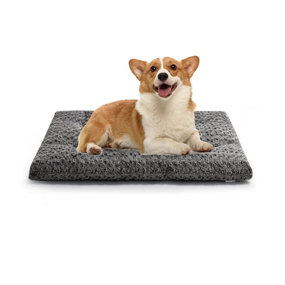 EMONIA Medium Dog Bed, Luxury Rose Velvet Pet Mattress,Dog Pad for Crate, Non Slip Bottom, Suitable for Medium,Small Dogs 30 "x 19", Light Gray