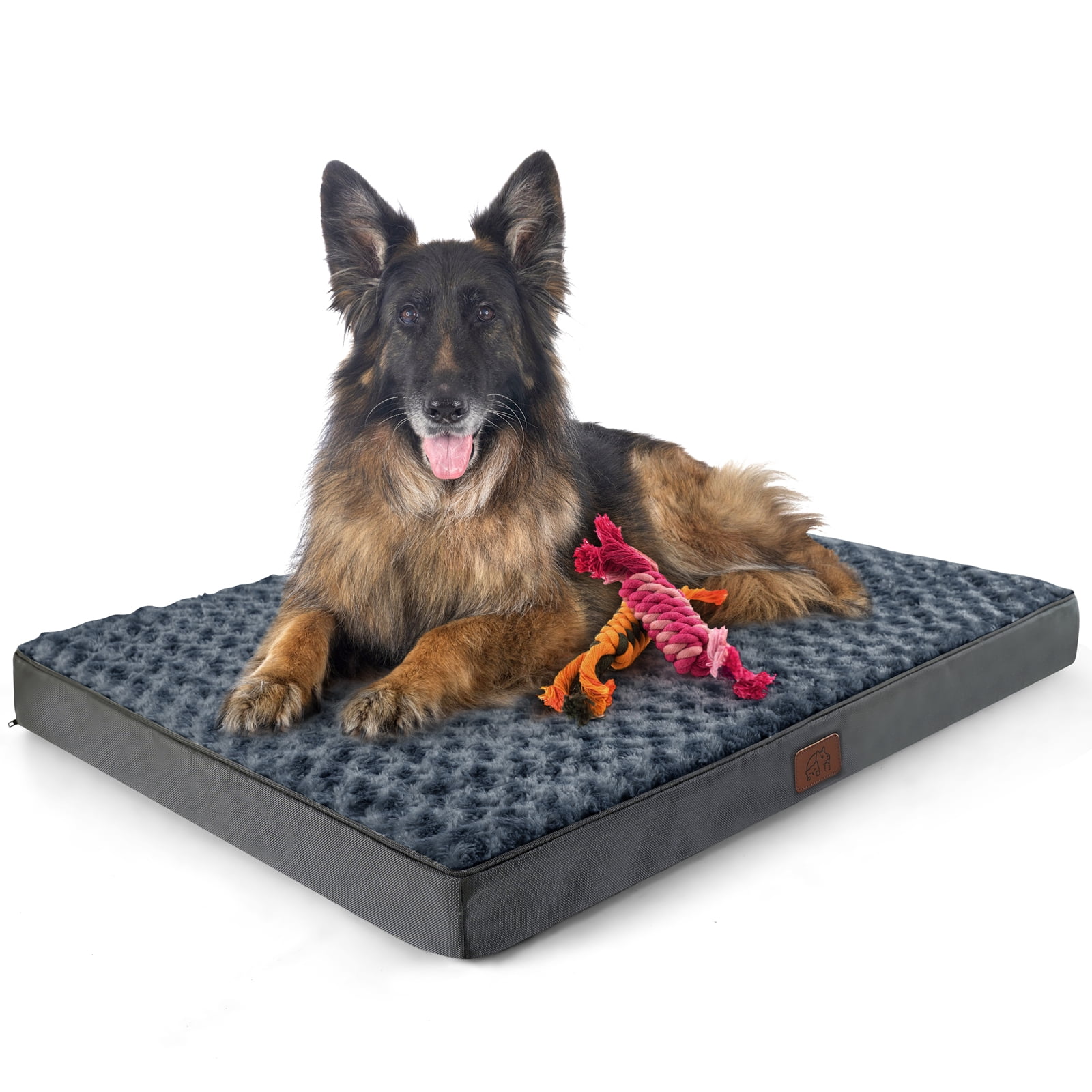EMONIA Orthopedic Dog Bed , Dog Beds Large Sized Dog with Soft Rose Plush Removable Washable Cover, Egg Crate Foam Support and Non-Slip Bottom, Waterproof Pet Bed Mat 44 "x 32"