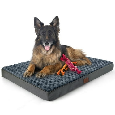 EMONIA Orthopedic Dog Bed , Dog Beds Large Sized Dog with Soft Rose Plush Removable Washable Cover, Egg Crate Foam Support and Non-Slip Bottom, Waterproof Pet Bed Mat 44 "x 32"