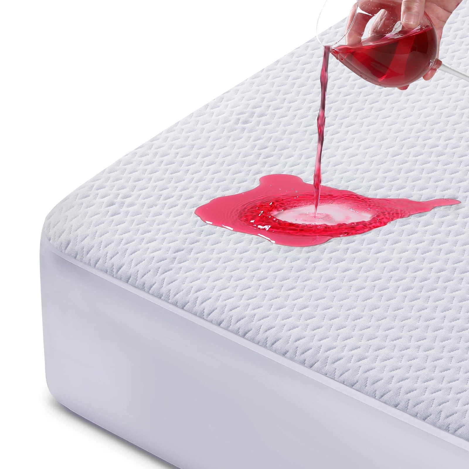 The Coupon deal of  EMONIA Premium 100% Waterproof Mattress Protector Queen Size 3D Air Fabric Cooling Mattress Cover Bed Pad Smooth Ultra-Soft Breathable Noiseless Washable with 8''-21'' Deep Pocket (White, Queen)