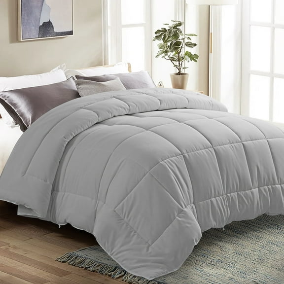 EMONIA Queen Comforter Duvet Insert, Light Weight Down Alternative Comforter, Fluffy Washable Quilt with Corner Tabs, Light Gray, 88x88 inches