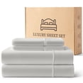 thumbnail image 1 of EMONIA Queen Bed Sheet Set 4-Piece with 14" Deep Pocket, Hotel Luxury Super Soft & Breathable Polyester Washed Cotton Fabric (Light Gray), 1 of 12