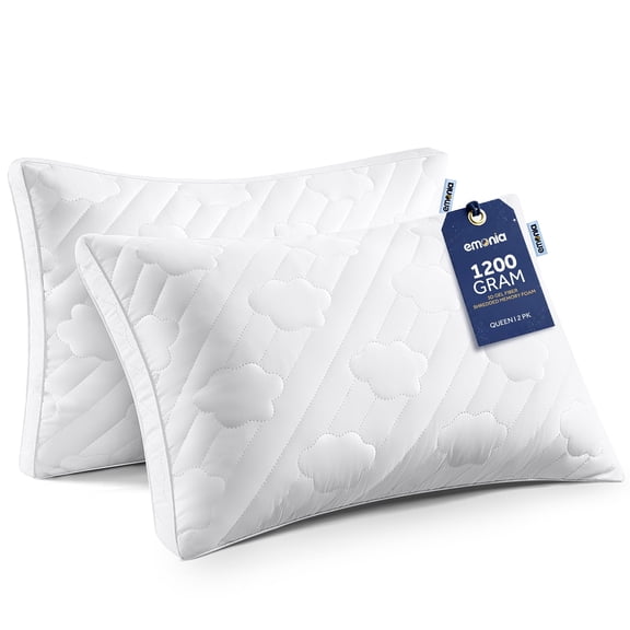 EMONIA Queen Size Bed Pillows 2 Pack, Luxury Hotel Soft Pillows with Down Alternative Fiber & Shredded Memory Foam, Gusseted Design for Back/Stomach/Side Sleepers