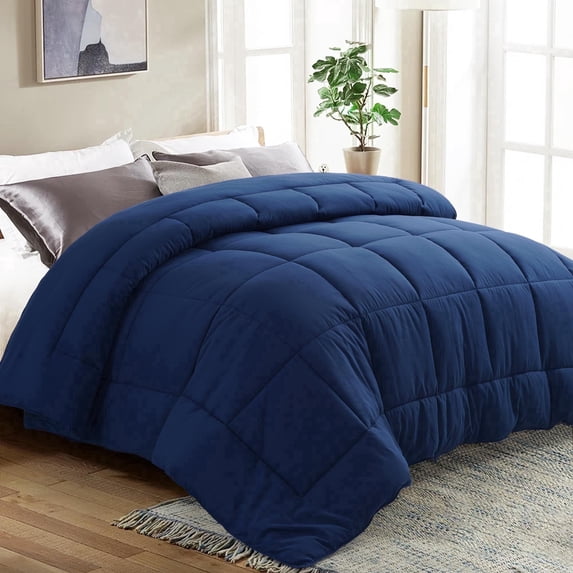 EMONIA Luxury Comforter Duvet Insert, Quilted Comforters Twin, All Season Duvet, Soft Down Alternative Bedding Blanket Soft Cooling Lightweight with 8 Corner Tabs (Dark Blue,Twin 88 x 64 inches)