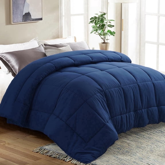 EMONIA Luxury Comforter Duvet Insert, Quilted Comforters Twin, All Season Duvet, Soft Down Alternative Bedding Blanket Soft Cooling Lightweight with 8 Corner Tabs (Dark Blue,Twin 88 x 64 inches)