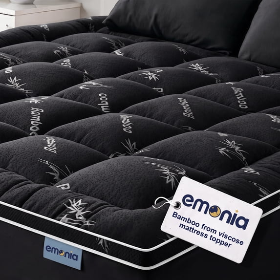 EMONIA Premium Soft Mattress Topper King for Back Pain Relief, Rayon Derived from Bamboo Pillow Top Mattress Pad with 8-21" Deep Pocket, Naturally Cooling Noiseless OEKO-TEX Certified (Black,King)