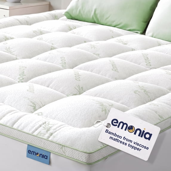 EMONIA Premium Soft Mattress Topper Queen for Back Pain Relief, Rayon Derived from Bamboo Pillow Top Mattress Pad with 8-21" Deep Pocket, Naturally Cooling Noiseless OEKO-TEX Certified (White,Queen)