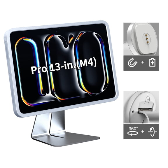 EMONITA Magnetic Charging Stand Case for iPad Pro 13-in. (M4) (2024) with L-Shape Dock & 18W Fast Charging - Silver
