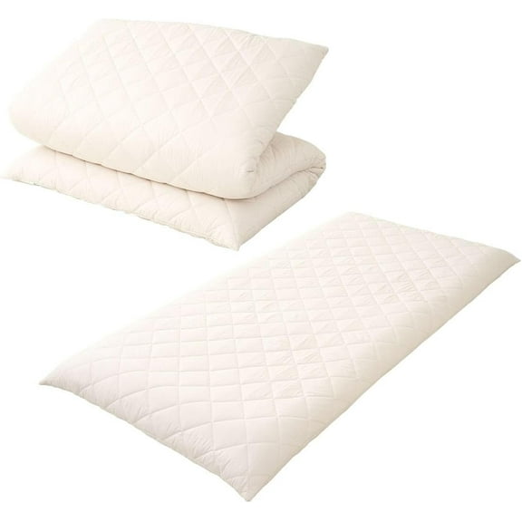 EMOOR Extra-Thick Japanese Futon Mattress Hem-Less Full Made in Japan White, Foldable Floor Sleeping Bed Tatami Mat