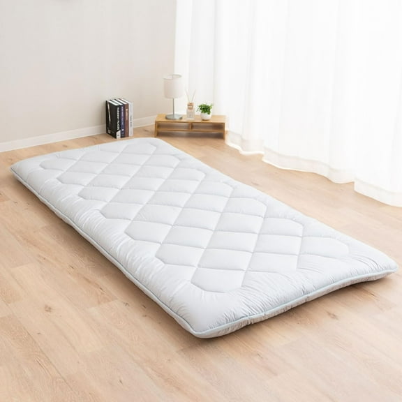 EMOOR Japanese Floor Futon Mattress Anti-Sag Small-Twin Made in Japan 100% Cotton Chip Foam Gray, Shikibuton Foldable Sleeping Bed Tatami Mat