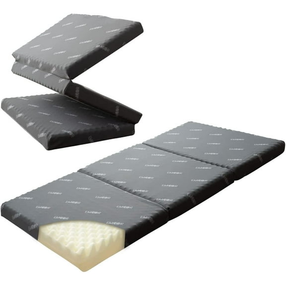 EMOOR Tri-Fold Mattress Start Twin (76.76x38x3in) 180N, High Resistance Egg Crate, Washable Cover, Gray, Minimalist,