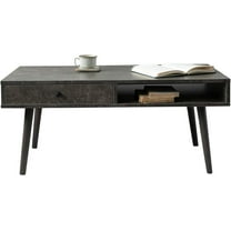 EMOOR Wood Coffee Table with Storage Rectangle Stone Gray, Floor Sitting Low Table Small Space Minimalist Japanese Tatami Room