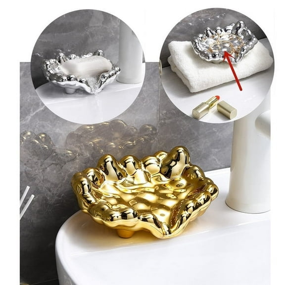 EMOWRASUL Multi-Purpose Cloud-Shaped Soap Dish - 45° Draining Incline, Ideal for Bathroom, Shower, Kitchen Sink, and Travel Use-Gold