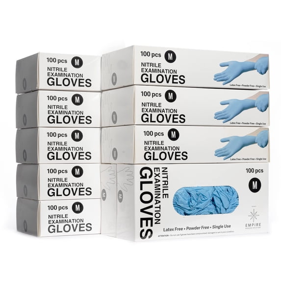 EMPIRE - Blue Nitrile Exam Gloves - Premium Grade - Non-Sterile - Powder Free - Single Use, Disposable - Latex Free - For Food Service, Home, & More - Medium - 1000 Count Case