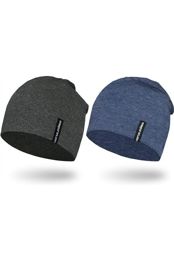 Lightweight Beanie Hat, Thin Running Slouchy Beanie Helmet Liner Skull Cap Sleep Caps for Men Women 2 Pack