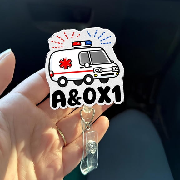 EMS A&O x1 Badge Reel, Funny EMT Paramedic Badge Reel, Acrylic Emergency ID Holder, Belt or Alligator Clip