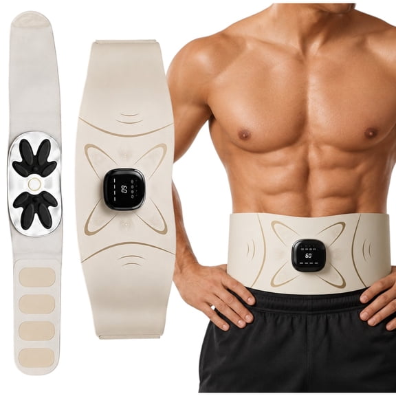 EMS Ab Stimulator Belt with Heat, 7 Modes 20 Intensity Levels, 4 Heat Settings, Rechargeable Abdominal Muscle Toner Waist Trainer for Core Exercise & Fat-Burning Workouts
