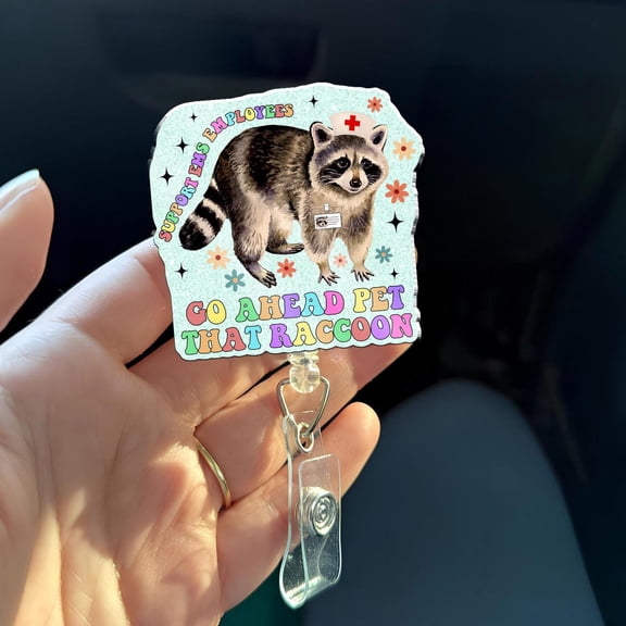 EMS Badge Reel | Raccoon Nurse Badge Holder | Funny EMT Paramedic Gift | Support EMs Employees Reel | Medical Humor ID Clip