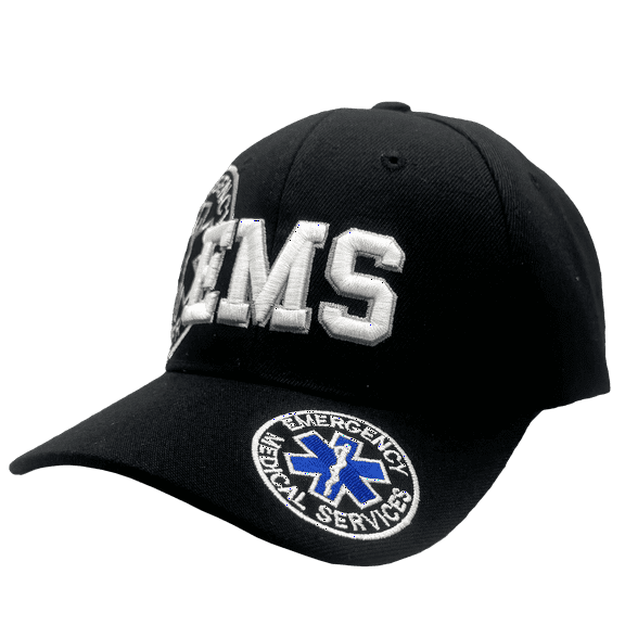 EMS Embroidered Baseball Cap Emergency Medical Services Hat, Adjustable Fit, Black