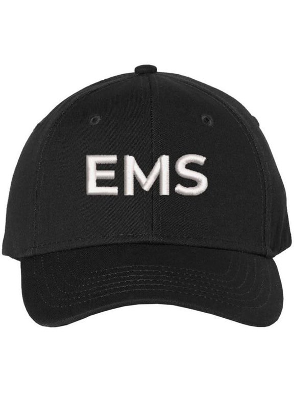 EMS Embroidered Baseball Cap | Emergency Medical Services Paramedics First Responders Hat | Structured (Black/White)