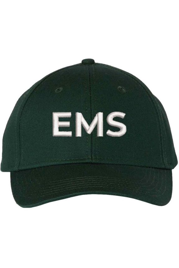 EMS Embroidered Baseball Cap | Emergency Medical Services Paramedics First Responders Hat | Structured (Forest/White)