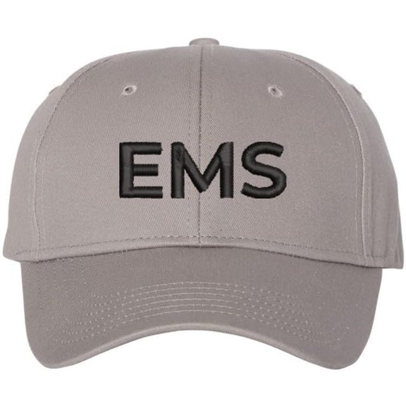 EMS Embroidered Baseball Cap | Emergency Medical Services Paramedics First Responders Hat | Structured (Grey/Black)