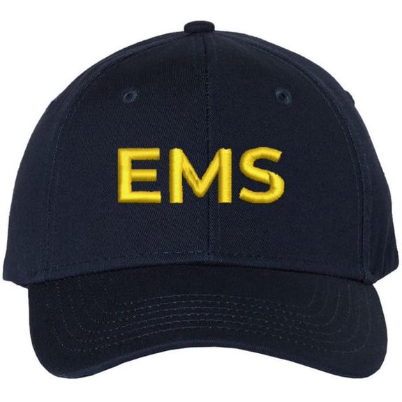EMS Embroidered Baseball Cap | Emergency Medical Services Paramedics First Responders Hat | Structured (Navy/Gold)