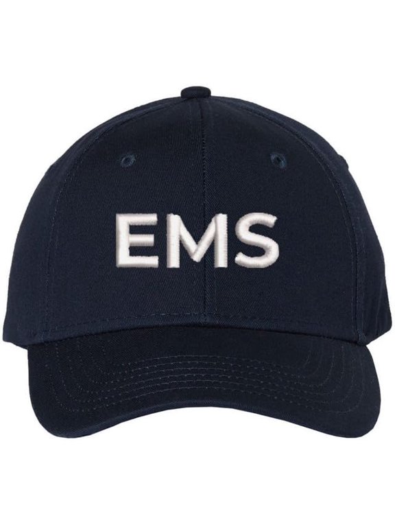 EMS Embroidered Baseball Cap | Emergency Medical Services Paramedics First Responders Hat | Structured (Navy/White)