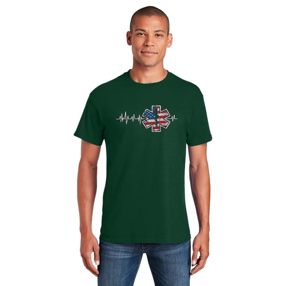 EMS Emergency Medical Service USA Heartbeat 4th July Hero T-Shirt Unisex, up to 5XL