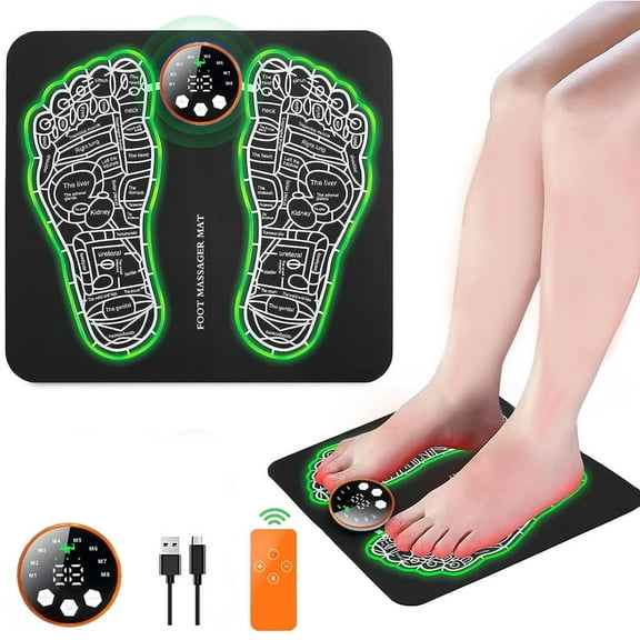 EMS Foot Massage Pad, Remote Control, Portable Massage Foot Pad, 8-mode 29 Level Orange Host, Electric USB Charging To Promote Blood Circulation and Relax The Feet